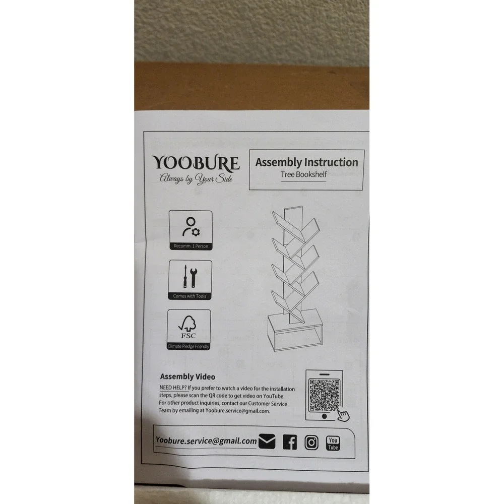 Yoobure Tree Bookshelf - Wooden 6 Shelf Retro Floor Standing Bookcase Tall